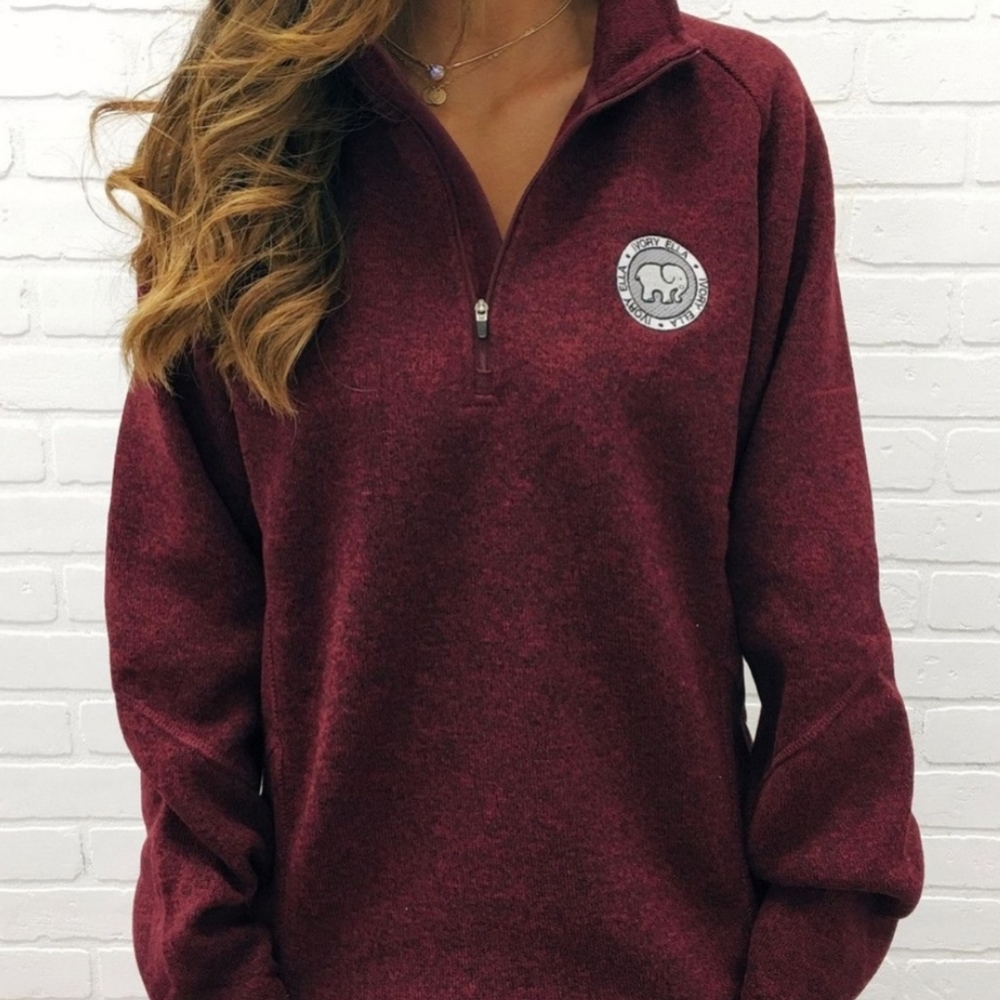 Ivory Ella Burgundy Heathered 1/4 Zip Pullover Size Large